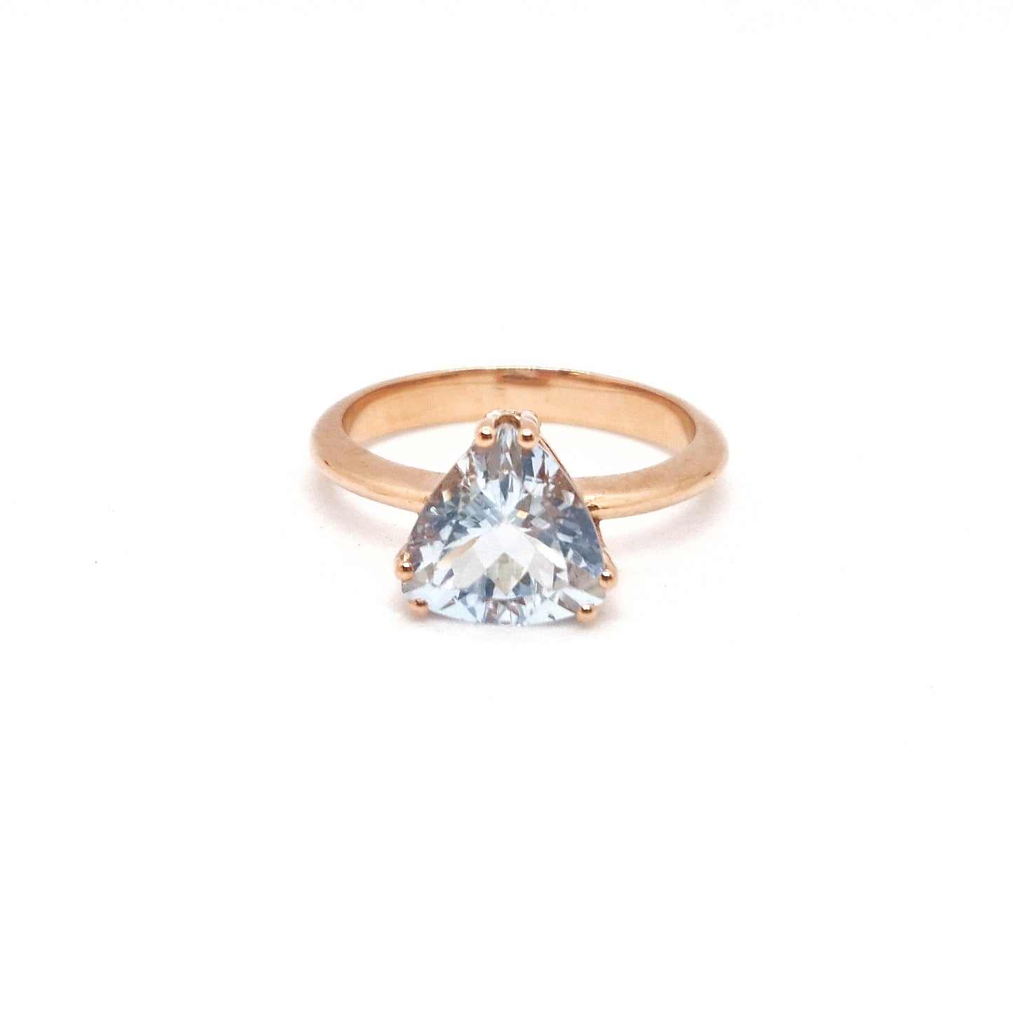 Anello acquamarina trillion in oro rosa 28 kt