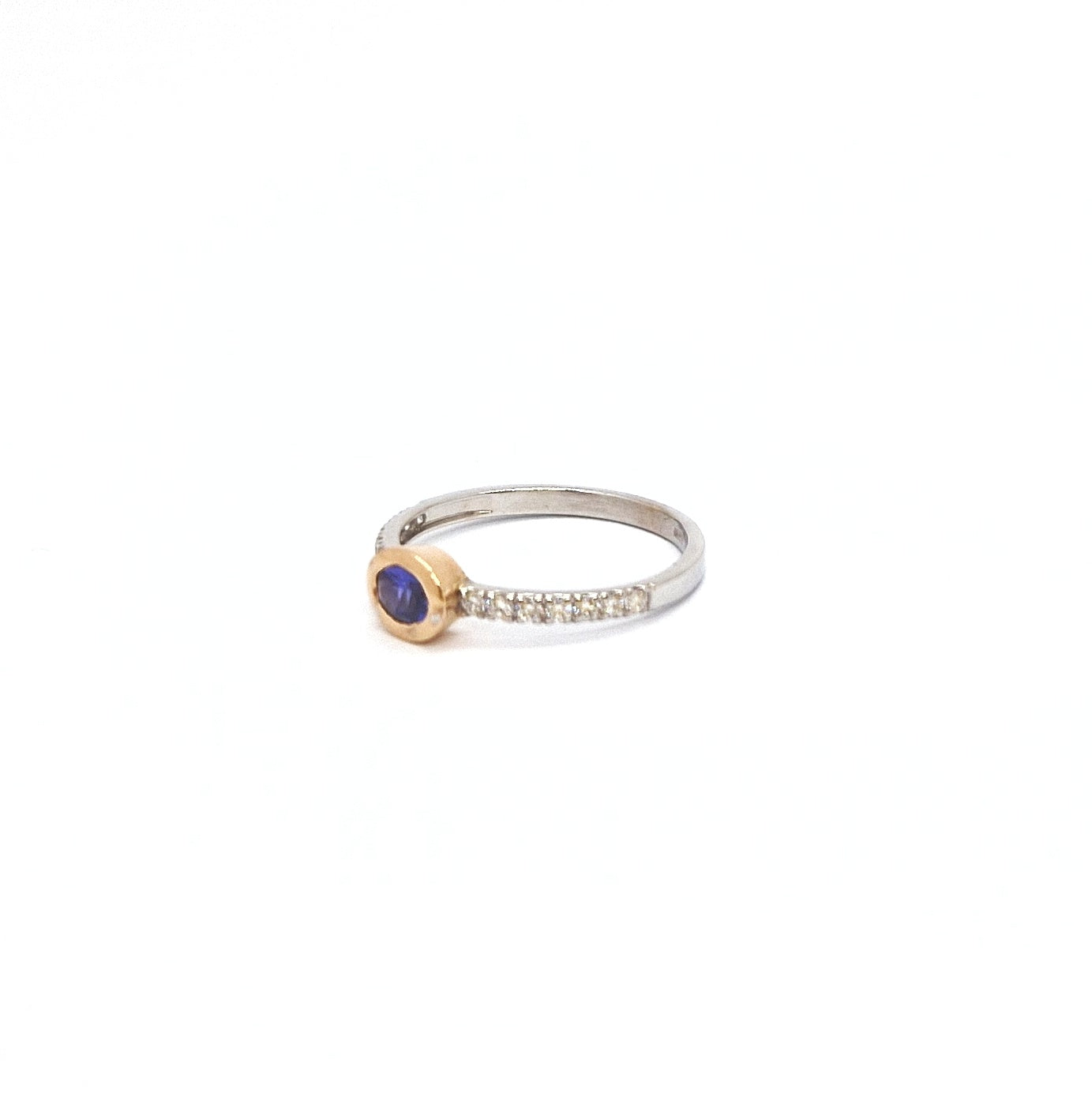 Anello zaffiro blu e diamanti in oro rosa e bianco 18 kt