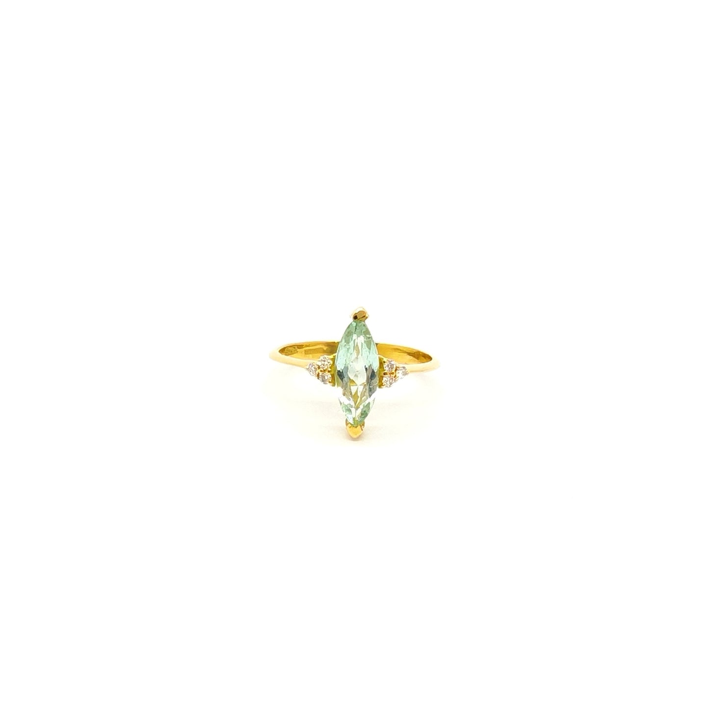 Anello con berillo verde in oro giallo 18kt e diamanti