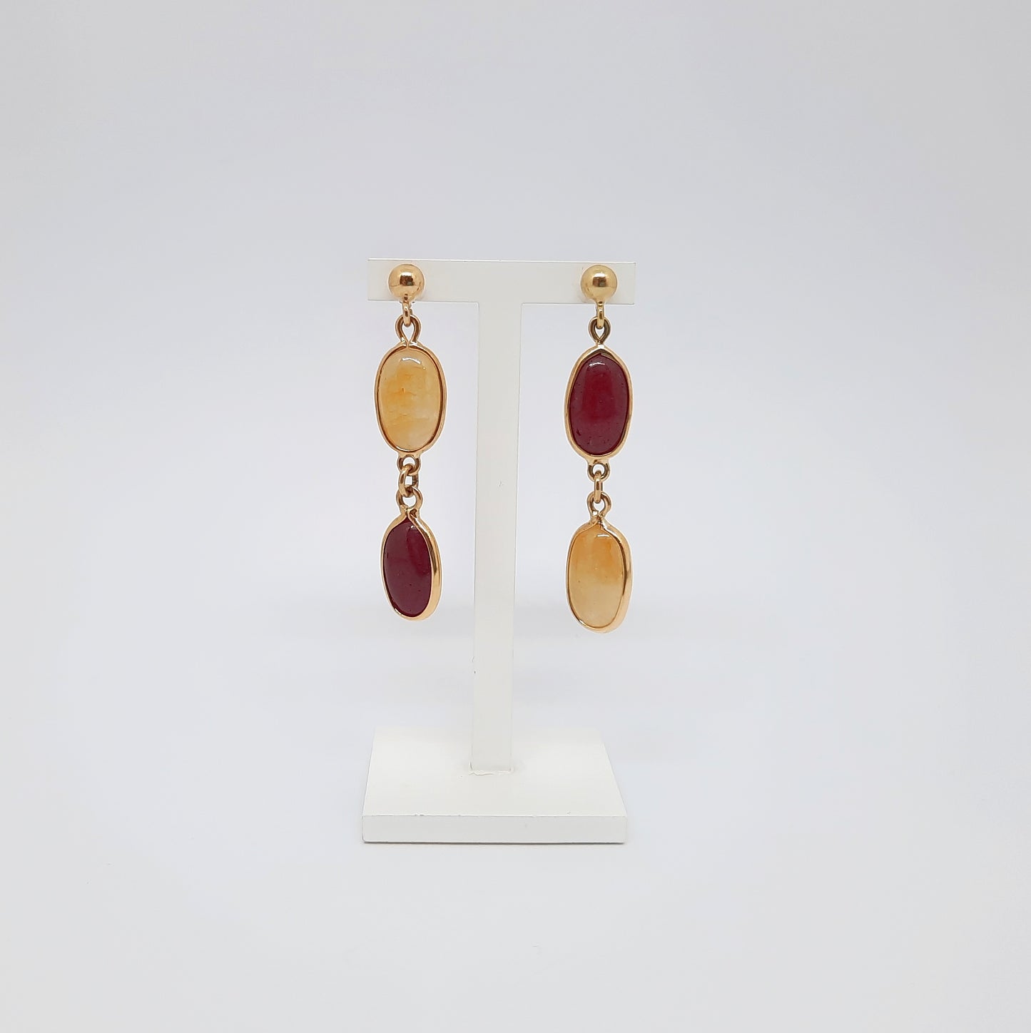 Orecchini in oro giallo 18 kt corindone giallo e rosso