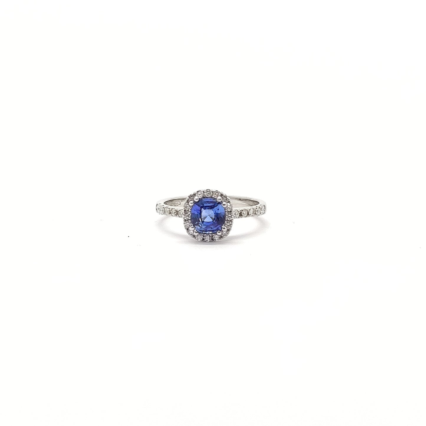 Anello zaffiro e diamanti in oro bianco 18 kt